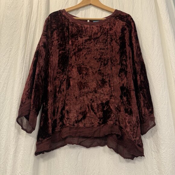 South Main Burgundy Crushed Velvet Top Size XXL Whimsigoth Fairy Holiday Glam - Picture 3 of 10